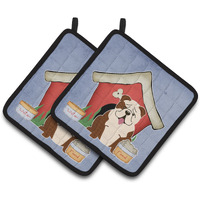 "Caroline's Treasures Dog House Collection English Bulldog Brindle White Pair of Pot Holders BB2875PTHD, 7.5HX7.5W, Multicolor"