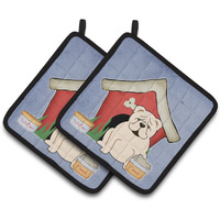 "Caroline's Treasures Dog House Collection English Bulldog White Pair of Pot Holders BB2877PTHD, 7.5HX7.5W, Multicolor"