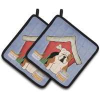 "Caroline's Treasures Dog House Collection English Bulldog Fawn White Pair of Pot Holders BB2879PTHD, 7.5HX7.5W, Multicolor"
