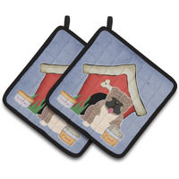 "Caroline's Treasures Dog House Collection English Bulldog Grey Brindle Pair of Pot Holders BB2880PTHD, 7.5HX7.5W, Multicolor"