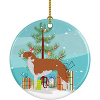 "Caroline's Treasures Borzoi Russian Greyhound Merry Christmas Tree Ceramic Ornament, Multicolor"