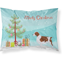 "Caroline's Treasures Welsh Springer Spaniel Merry Christmas Tree Fabric Standard Pillowcase BB2918PILLOWCASE, Multicolor"