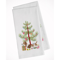 Basset Hound Merry Christmas Tree White Kitchen Towel Set of 2