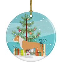 "Caroline's Treasures Staffordshire Bull Terrier Merry Christmas Tree Ceramic Ornament, Multicolor"
