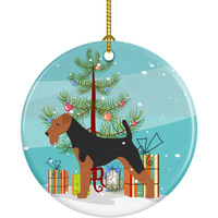 "Caroline's Treasures Airedale Terrier Merry Christmas Tree Ceramic Ornament, Multicolor"