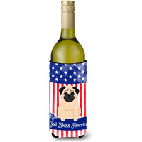 "Caroline's Treasures BB3003LITERK Patriotic USA Pug Fawn Wine Bottle Hugger cold-beverage-koozies, 750 ml, Multicolor"