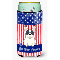"Caroline's Treasures BB3006TBC Patriotic USA French Bulldog Piebald Tall Boy Hugger cold-beverage-koozies, Multicolor"