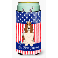 "Caroline's Treasures BB3016TBC Patriotic USA Basset Hound Tall Boy Hugger cold-beverage-koozies, Multicolor"