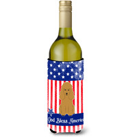 "Caroline's Treasures BB3064LITERK Patriotic USA Poodle Tan Wine Bottle Hugger cold-beverage-koozies, 750 ml, Multicolor"