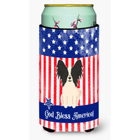"Caroline's Treasures BB3071TBC Patriotic USA Papillon Black White Tall Boy Hugger cold-beverage-koozies, Multicolor"