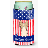 "Caroline's Treasures BB3072TBC Patriotic USA Papillon Sable White Tall Boy Hugger cold-beverage-koozies, Multicolor"