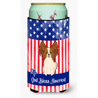 "Caroline's Treasures BB3073TBC Patriotic USA Papillon Red White Tall Boy Hugger cold-beverage-koozies, Multicolor"