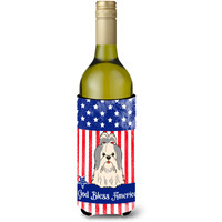 "Caroline's Treasures BB3080LITERK USA Shih Tzu Silver White Wine Bottle Hugger cold-beverage-koozies, 750 ml, Multicolor"