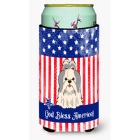 "Caroline's Treasures BB3080TBC Patriotic USA Shih Tzu Silver White Tall Boy Hugger cold-beverage-koozies, Multicolor"