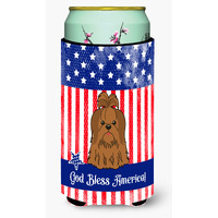 "Caroline's Treasures BB3081TBC USA Shih Tzu Silver Chocolate Tall Boy Hugger cold-beverage-koozies, Multicolor"