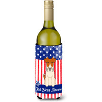 "Caroline's Treasures BB3096LITERK Patriotic USA Wire Fox Terrier Wine Bottle Hugger cold-beverage-koozies, 750 ml, Multicolor"