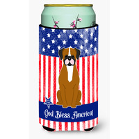 "Caroline's Treasures BB3111TBC Patriotic USA Flashy Fawn Boxer Tall Boy Hugger cold-beverage-koozies, Multicolor"