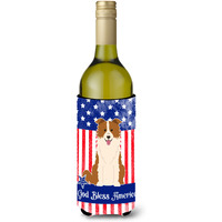"Caroline's Treasures BB3114LITERK USA Border Collie Red White Wine Bottle Hugger cold-beverage-koozies, 750 ml, Multicolor"