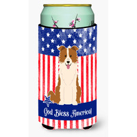 "Caroline's Treasures BB3114TBC Patriotic USA Border Collie Red White Tall Boy Hugger cold-beverage-koozies, Multicolor"