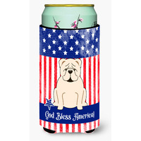 "Caroline's Treasures BB3118TBC Patriotic USA English Bulldog White Tall Boy Hugger cold-beverage-koozies, Multicolor"
