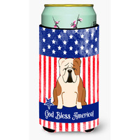 "Caroline's Treasures BB3120TBC USA English Bulldog Fawn White Tall Boy Hugger cold-beverage-koozies, Multicolor"