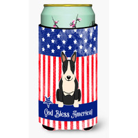 "Caroline's Treasures BB3128TBC Patriotic USA Bull Terrier Black White Tall Boy Hugger cold-beverage-koozies, Multicolor"