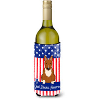 "Caroline's Treasures BB3129LITERK Patriotic USA Bull Terrier Red Wine Bottle Hugger cold-beverage-koozies, 750 ml, Multicolor"