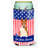 "Caroline's Treasures BB3130TBC Patriotic USA Bull Terrier Red White Tall Boy Hugger cold-beverage-koozies, Multicolor"