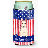 "Caroline's Treasures BB3133TBC Patriotic USA Bull Terrier White Tall Boy Hugger cold-beverage-koozies, Multicolor"
