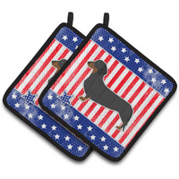 "Caroline's Treasures USA Patriotic Dachshund Pair of Pot Holders BB3282PTHD, 7.5HX7.5W, Multicolor"