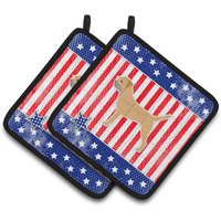 "Caroline's Treasures USA Patriotic Border Terrier Pair of Pot Holders BB3289PTHD, 7.5HX7.5W, Multicolor"