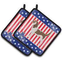 "Caroline's Treasures USA Patriotic Grand Basset Griffon Vendeen Pair of Pot Holders BB3290PTHD, 7.5HX7.5W, Multicolor"