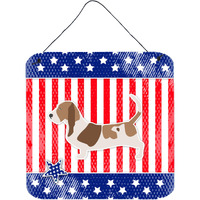 "Caroline's Treasures USA Patriotic Basset Hound Wall or Door Hanging Prints BB3302DS66, 6"" x 6"", Multicolor"