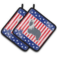 "Caroline's Treasures USA Patriotic Bearded Collie Pair of Pot Holders BB3317PTHD, 7.5HX7.5W, Multicolor"