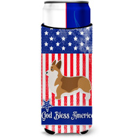 "Caroline's Treasures USA Patriotic Corgi Michelob Ultra Hugger For Slim Cans, Slim Can, Multicolor"