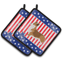 "Caroline's Treasures USA Patriotic Corgi Pair of Pot Holders BB3320PTHD, 7.5HX7.5W, Multicolor"