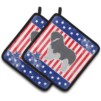 "Caroline's Treasures BB3332PTHD USA Patriotic Polish Lowland Sheepdog Dog Pair of Pot Holders, 7.5H"" x 7.5"" W, Multicolor"