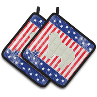 "Caroline's Treasures USA Patriotic Komondor Pair of Pot Holders BB3355PTHD, 7.5HX7.5W, Multicolor"