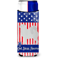 "Caroline's Treasures USA Patriotic Samoyed Michelob Ultra Hugger For Slim Cans, Slim Can, Multicolor"