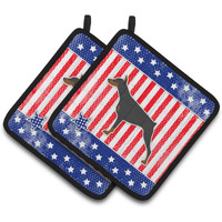 "Caroline's Treasures USA Patriotic Doberman Pinscher Pair of Pot Holders BB3360PTHD, 7.5HX7.5W, Multicolor"