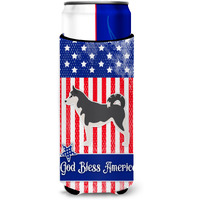 "Caroline's Treasures USA Patriotic Siberian Husky Michelob Ultra Hugger For Slim Cans, Slim Can, Multicolor"