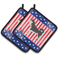 "Caroline's Treasures USA Patriotic Siberian Husky Pair of Pot Holders BB3380PTHD, 7.5HX7.5W, Multicolor"
