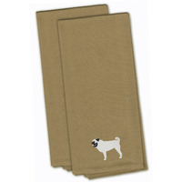 "Caroline's Treasures BB3447TNTWE Pug Tan Embroidered Kitchen Towel (Set of 2), 28"" x 19"", Multicolor"