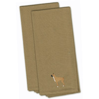 "Caroline's Treasures BB3453TNTWE Boxer Tan Embroidered Kitchen Towel (Set of 2), 28"" x 19"", Multicolor"