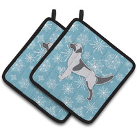 "Caroline's Treasures Winter Snowflake English Setter Pair of Pot Holders BB3481PTHD, 7.5HX7.5W, Multicolor"