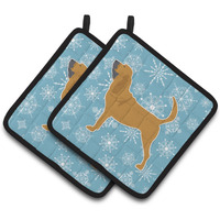 "Caroline's Treasures Winter Snowflake Bloodhound Pair of Pot Holders BB3484PTHD, 7.5HX7.5W, Multicolor"