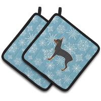 "Caroline's Treasures Winter Snowflake Toy Fox Terrier Pair of Pot Holders BB3487PTHD, 7.5HX7.5W, Multicolor"