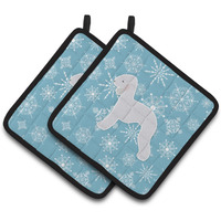 "Caroline's Treasures Winter Snowflake Bedlington Terrier Pair of Pot Holders BB3494PTHD, 7.5HX7.5W, Multicolor"