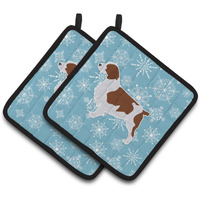 "Caroline's Treasures Winter Snowflake Welsh Springer Spaniel Pair of Pot Holders BB3500PTHD, 7.5HX7.5W, Multicolor"