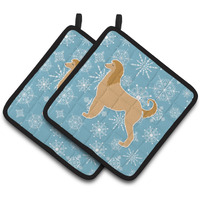 "Caroline's Treasures Winter Snowflake Afghan Hound Pair of Pot Holders BB3506PTHD, 7.5HX7.5W, Multicolor"
